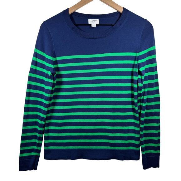 J.Crew Factory Sweaters - J.CREW Cotton Teddie Sweater Women's S Navy Blue Kelly Green Stripes Preppy Boat
